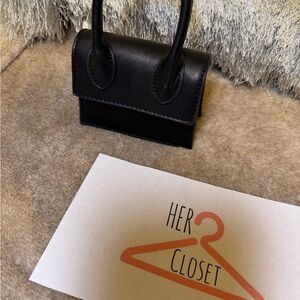 Black Mini Top-Handle Leather Crossbody Bag